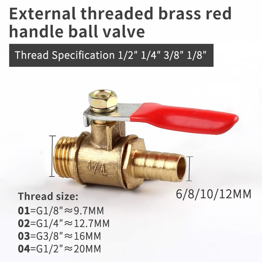10 piezas de válvula de bola de 4-12 mm, conector de espiga de manguera, accesorio de tubería de cobre, adaptador de acoplador de rosca macho de 1/8'' 1/2'' 1/4'', tubo de 6 mm 1/4", 50 piezas, 1