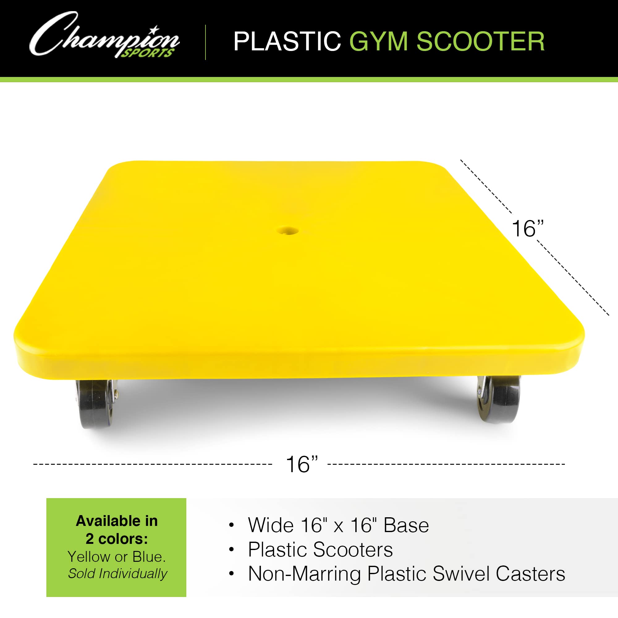 Champion Sports 16-Inch Plastic Scooter Board (Assorted Colors)