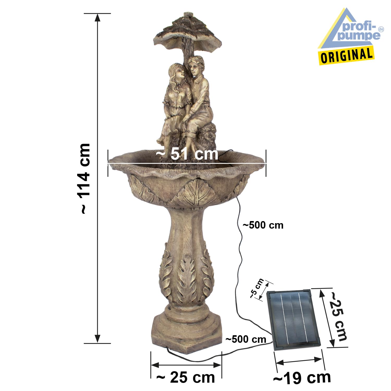 Fuente Solar Fuente Jardin con Forma de Cascada para terraza, balcón, con función de Encendido instantáneo con batería de Iones de Litio y luz LED, Batería de Ion de Litio