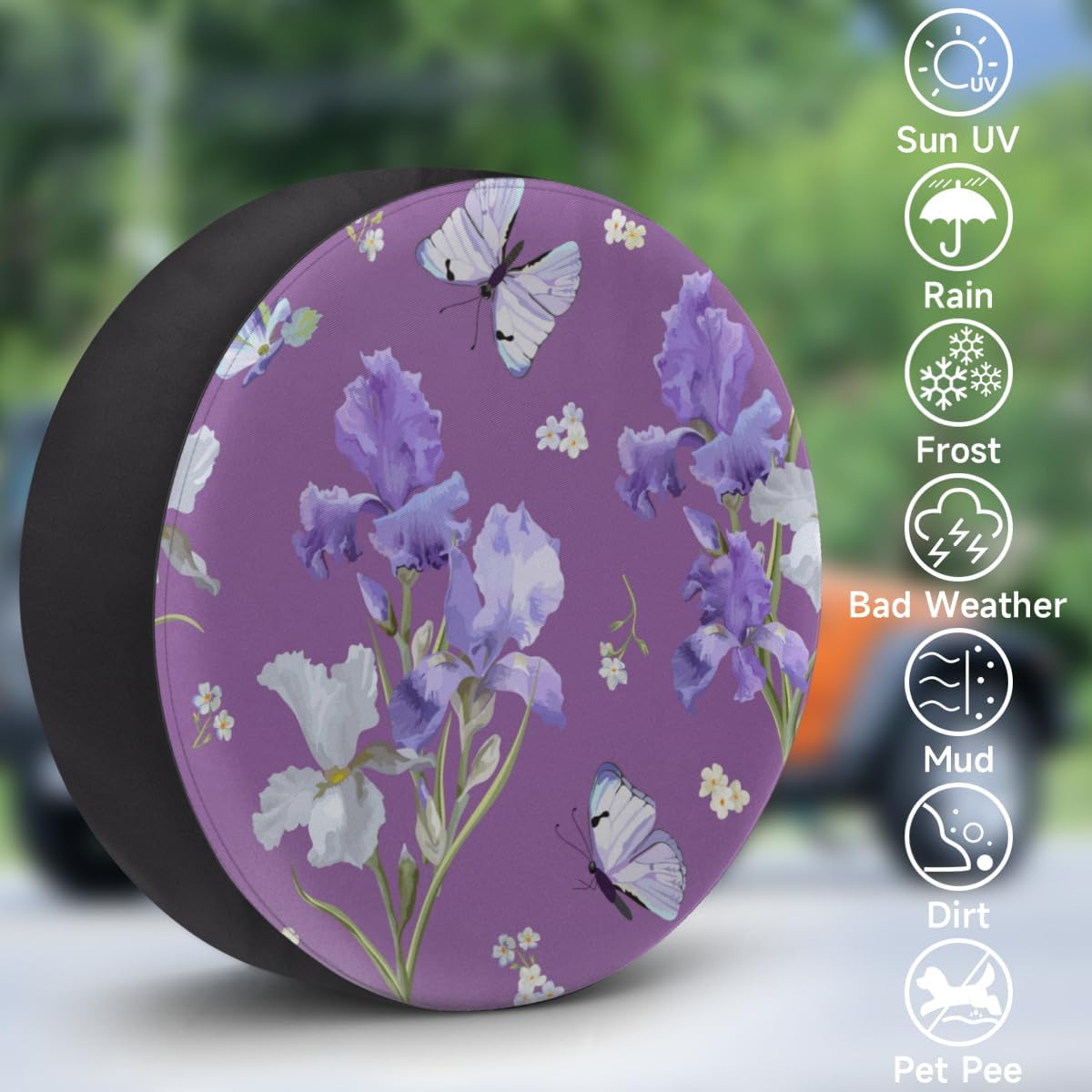 Watercolor Butterfly Iris Tire Covers Portable Spare Tire Cover Soft Durable Waterproof Dustproof Set of 4 Bags 14 Inches for Car Truck SUV Trailer Camper