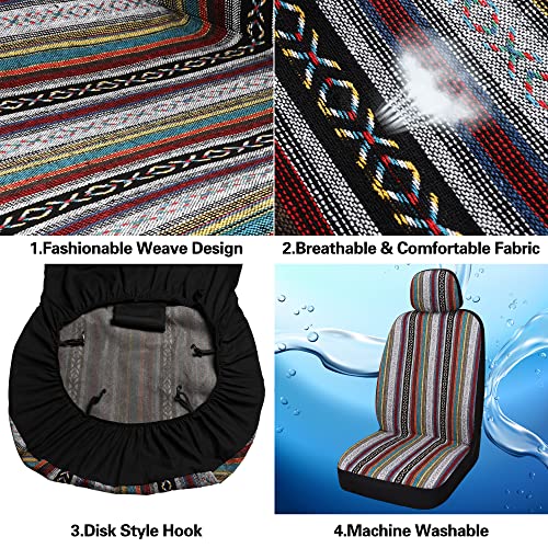 Pariitadin Baja Saddle Blanket Car Seat Covers Front Set With Seat Belt Pads, Washable Breathable Striped Woven Cloth Seat Covers For Cars, Universal Fit Most Cars, Airbag Compatible, Red #TOP4