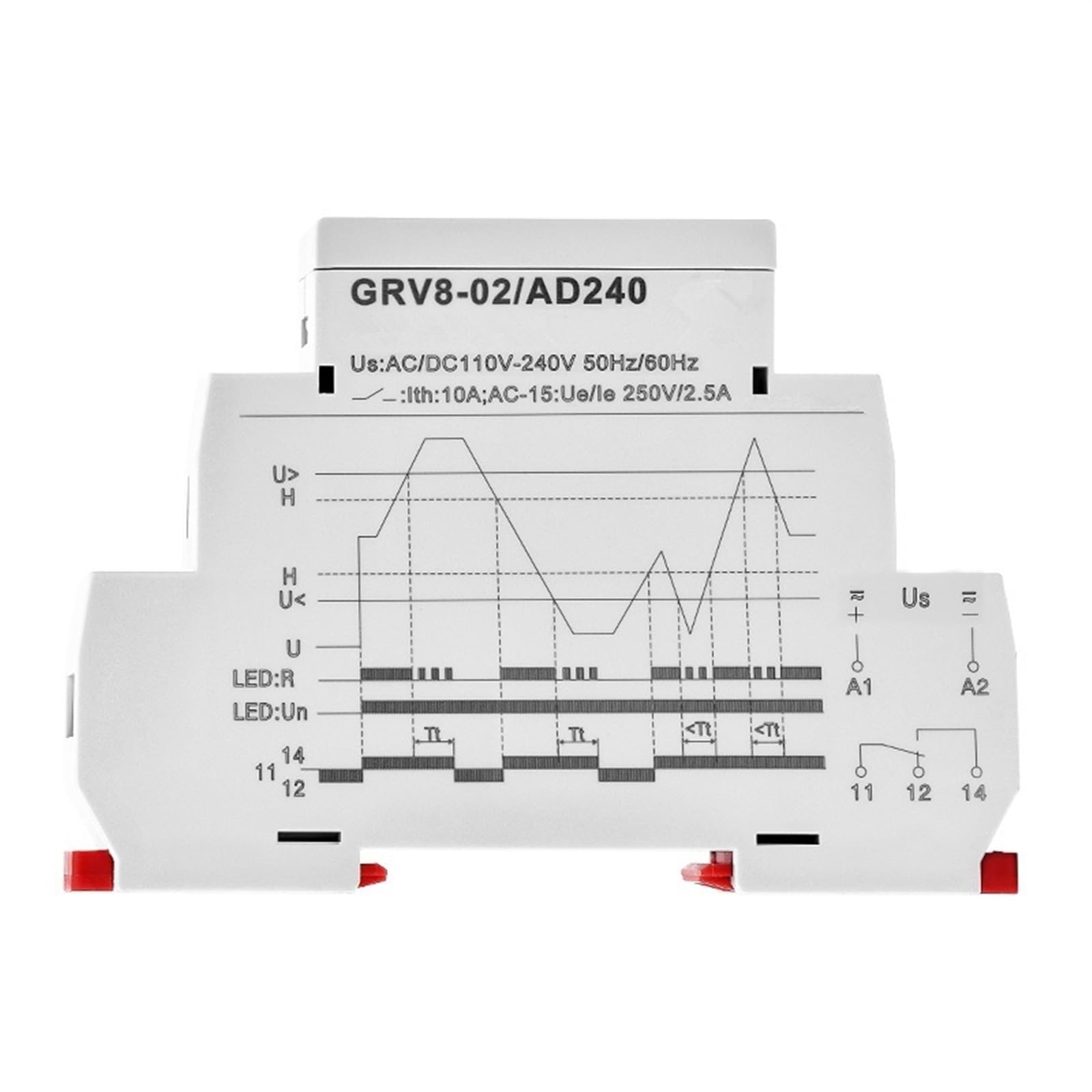 10 szt. GRV8-01/02 jednofazowy przekaźnik zabezpieczający przed nadmiernym napięciem i niskim napięciem AC220V DC12V DC48V (Grv8-02, ACDC24-48V)