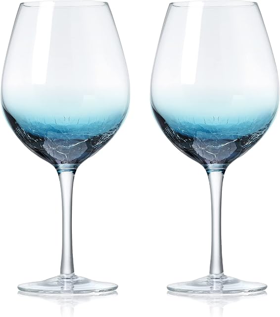 Joeyan Hand Blown Crackle Wine Glasses Set of 2-630ml Crystal Red/White Wine Glasses - Coloured Large Burgundy Wine Glasses Stemware for Wine Tasting, Party, Birthday, Anniversary, Christmas Gifts