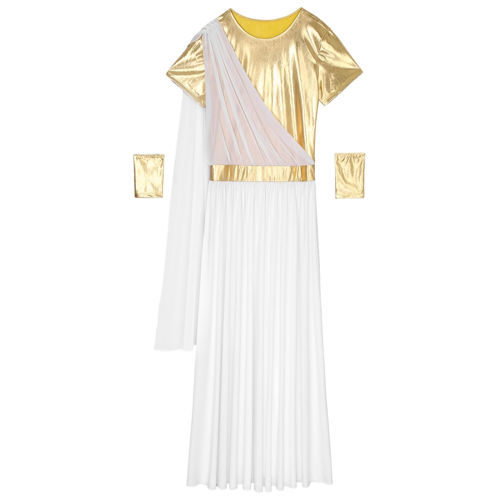 JEATHA Mens Zeus Costume Ancient Greek Roman Toga Short Sleeve Metallic Tunic Robe Halloween Fancy Dress