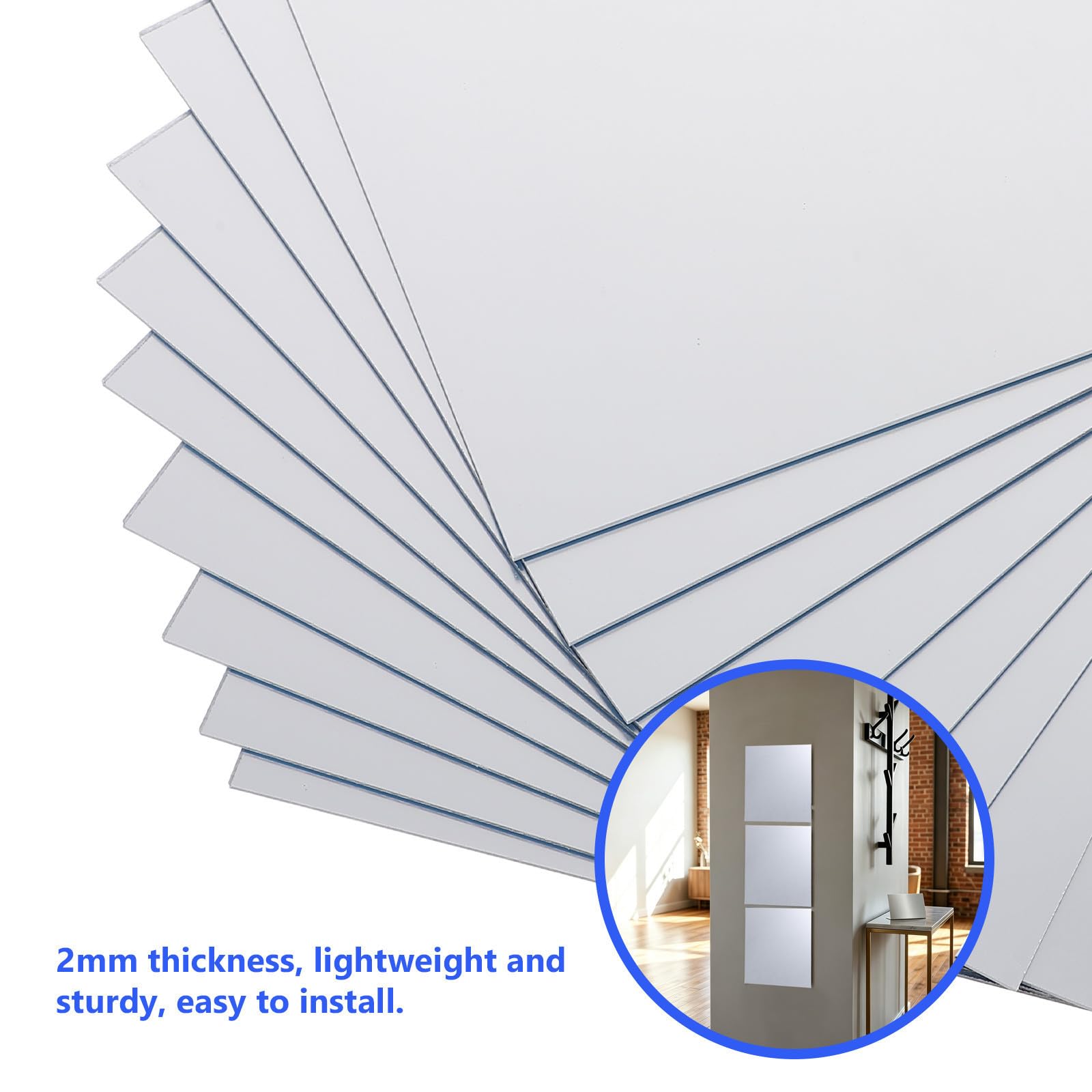 Alipis 10 Piezas Espejo Decorativo de Pared Cuadrado de Acrílico Plata, Autoadhesivo Marco, Ligero y Resistente a Impactos para Sala de Yoga o Gimnasio