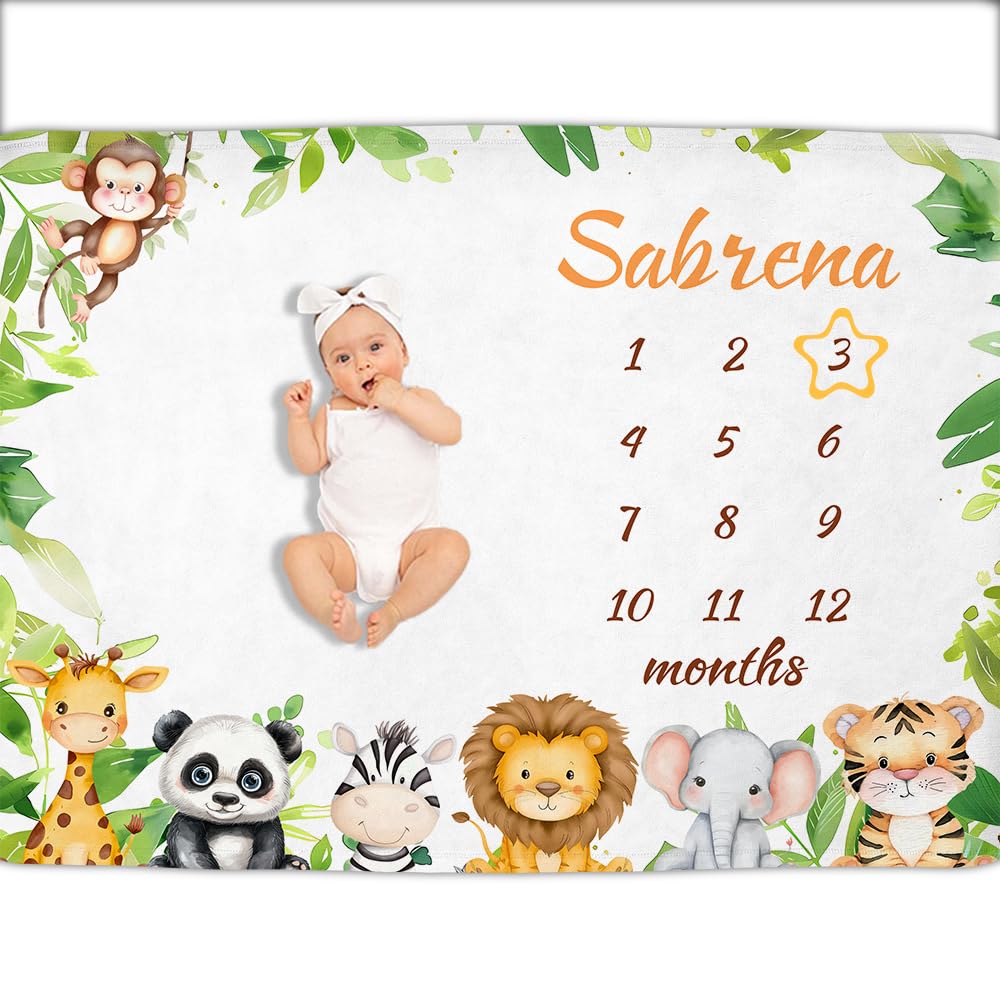 OLIVE OLIVIA Personalized Monthly Baby Milestone Blanket, Baby Months Blanket, Perfect Custom Newborn Gifts,30"x40"