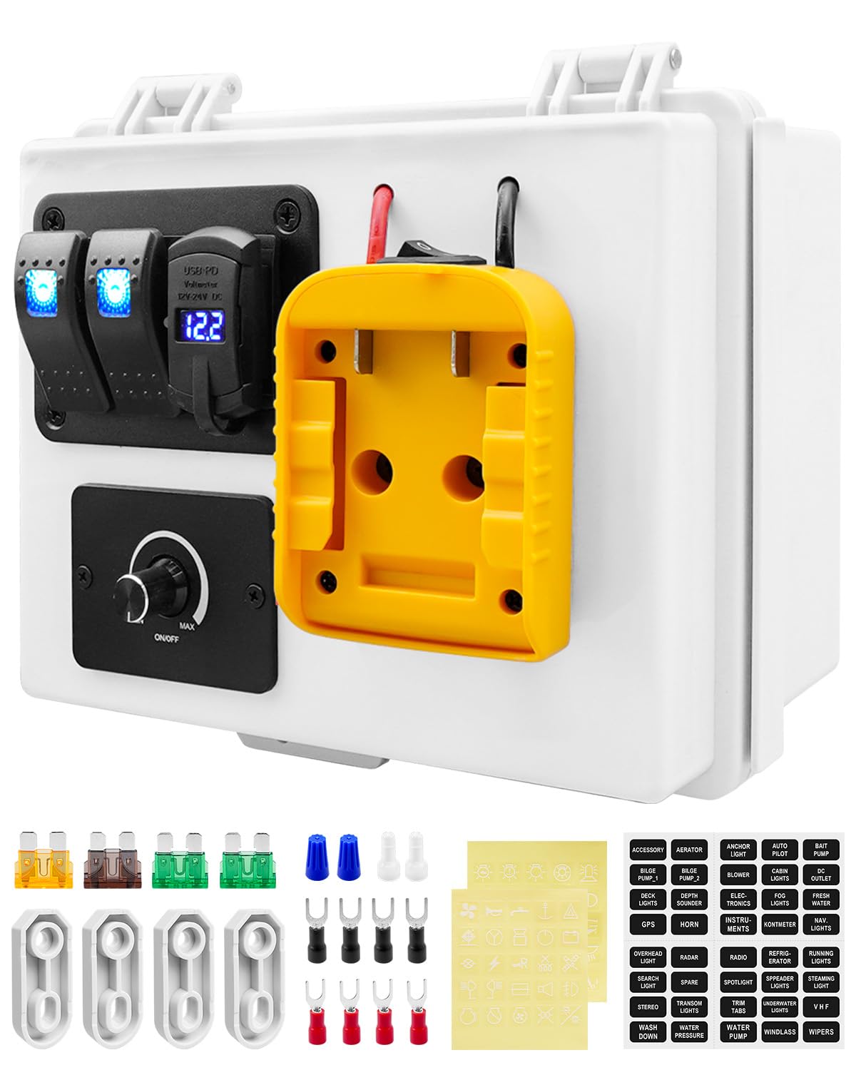 Power Distribution Box with Battery Adapter Fits for Dewalt 20V