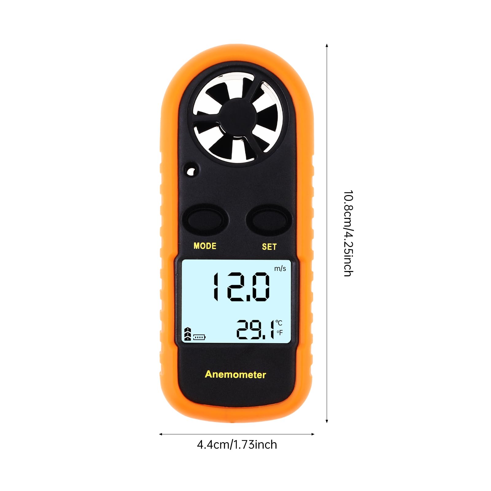 Anémomètre Portable, Anémomètre Numérique Haute Précision, anémomètre à écran LCD pour le vol de cerf-volant/météorologie/pêche avec vitesse de l'air MAX/MIN/AVG, test de température du vent