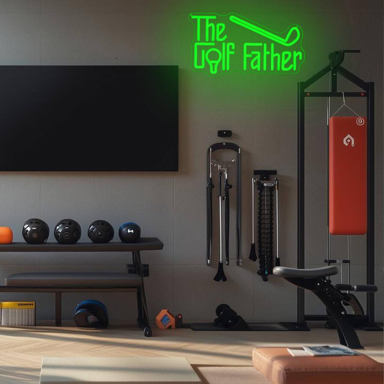 The Golf Father Neon Sign Green Golf Dad Neon Light Letter Neon Light Sign Golf Club Led Sign Dimmable USB Powered Man Cave Fitness for Wall Decor Bedroom Sports Bar Garage Office Father's Day Golfer