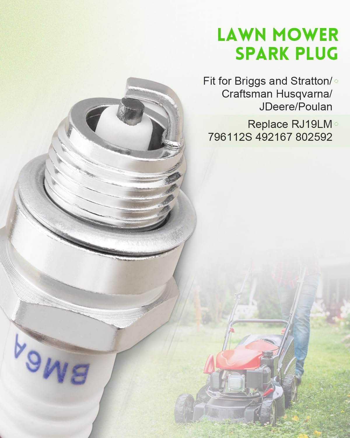 12Pcs Spark Plugs, RJ19LM 796112 Fit for Briggs & Stratton, Husqvarna, Toro, etc. 3HP-23HP Briggs Engines, L-Head Engines