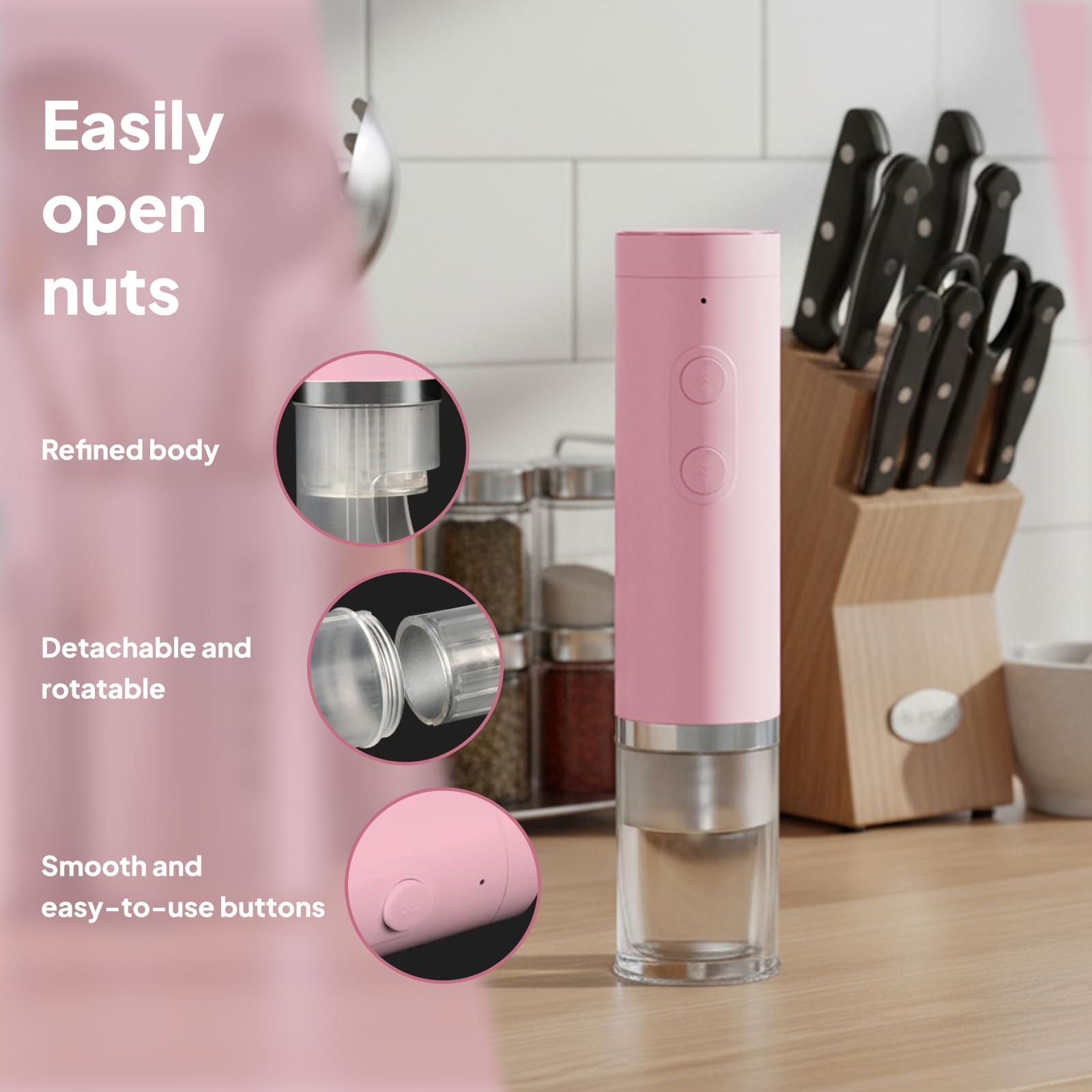 Casse-noix électrique facile à utiliser - Outil de cuisine portable - Rose