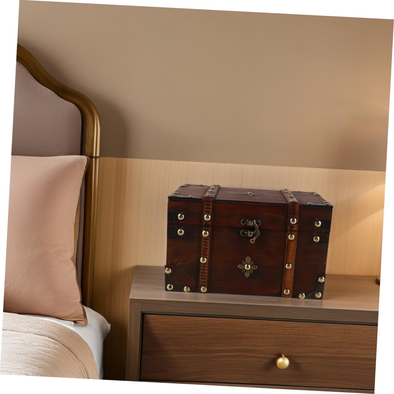 Retro Wooden Storage Box: Antique Style Jewelry Organizer With Lock Wood Treasure Jewelry Chest For Small Items Home Decoration
