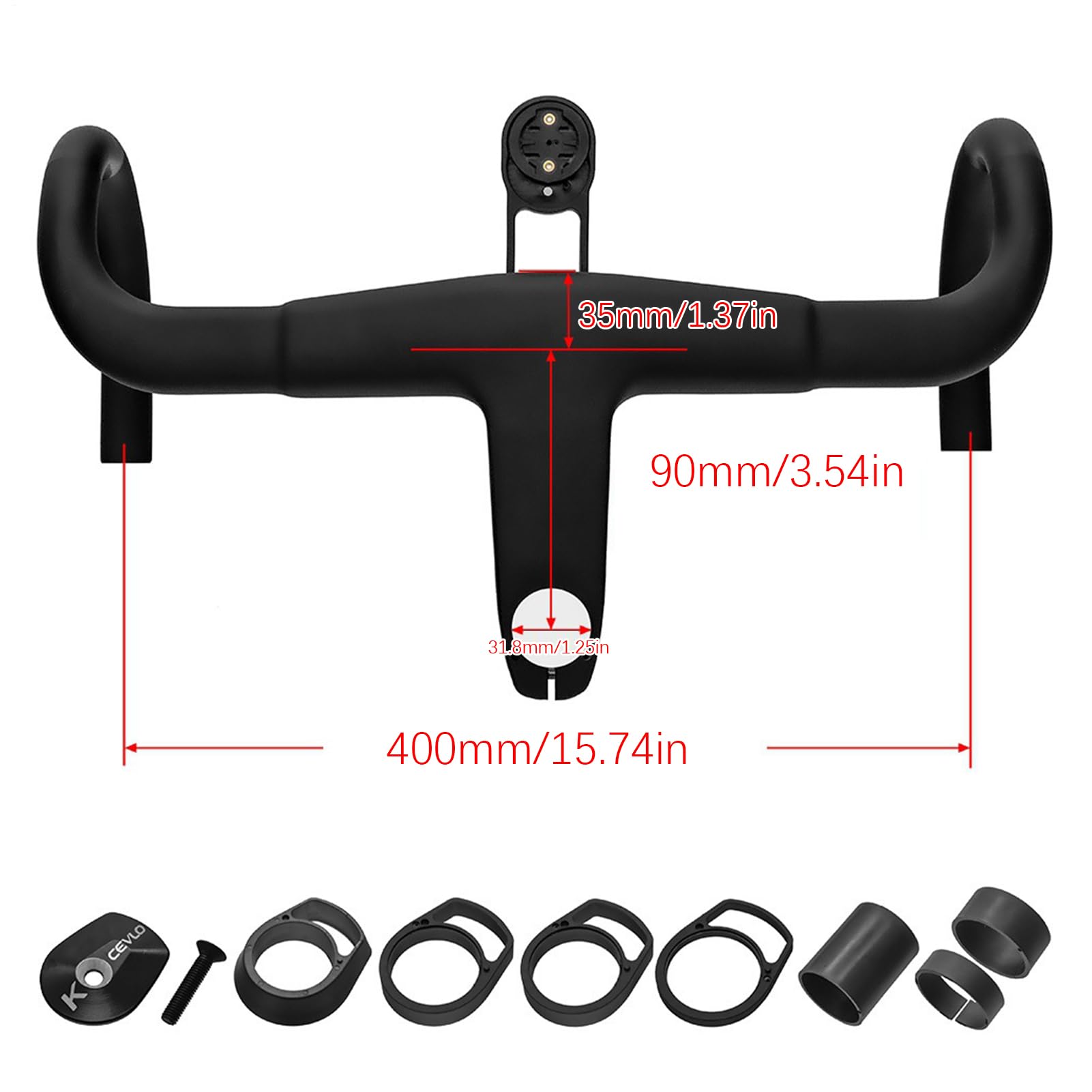 Racing Handlebar, Road Bike Stem, , ergonomiczna geometria włókna węglowego, stabilna kontrola, przenośna, kompaktowa osłona ze stopu metalu, uchwyt do montażu dla dorosłych, 400 x 90 mm, 400 x