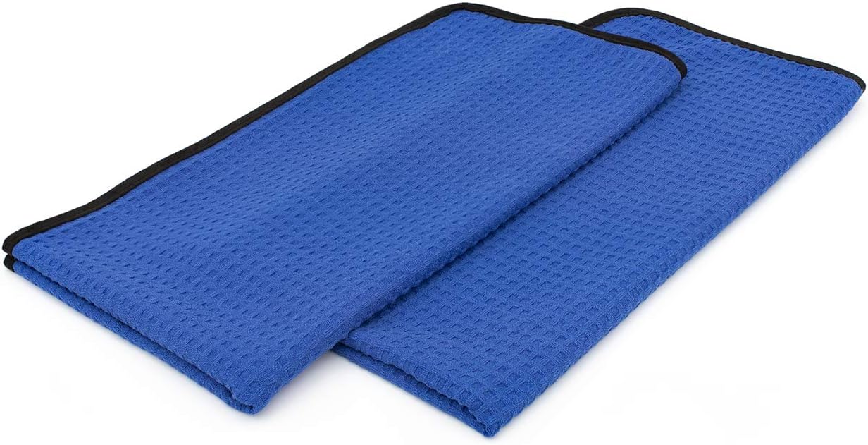 The Rag Company - Dry Me A River - Professional Korean 70/30 Blend Microfiber Waffle-Weave Drying & Detailing Towels, Soft Suede Edges, 390GSM, 20in x 40in, Royal Blue (2-Pack): Kitchen & Dining