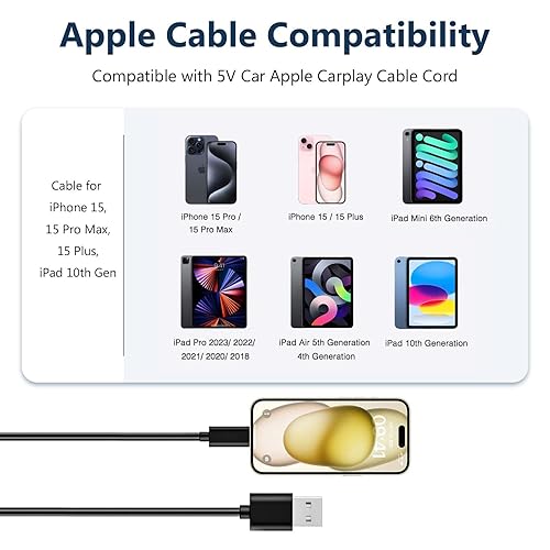 Miniatura 3 de Cable Carplay para iPhone 15 de automóvil, USB A a USB C, cable de carga de datos, repuesto para TV 4K remoto (3 generación), MacBook AirPro, iPad