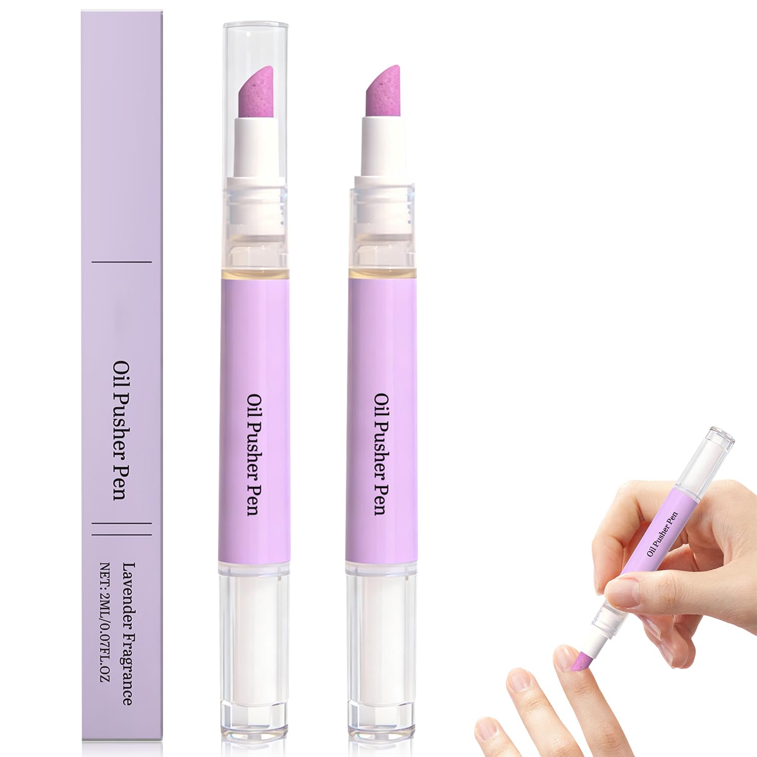 2-Pack 2-in-1 Ceramic Cuticle Pusher & Oil Pen - Hydrates Dry Nails, Gently Removes Hangnails, Strengthens & Brightens Damaged Cuticles