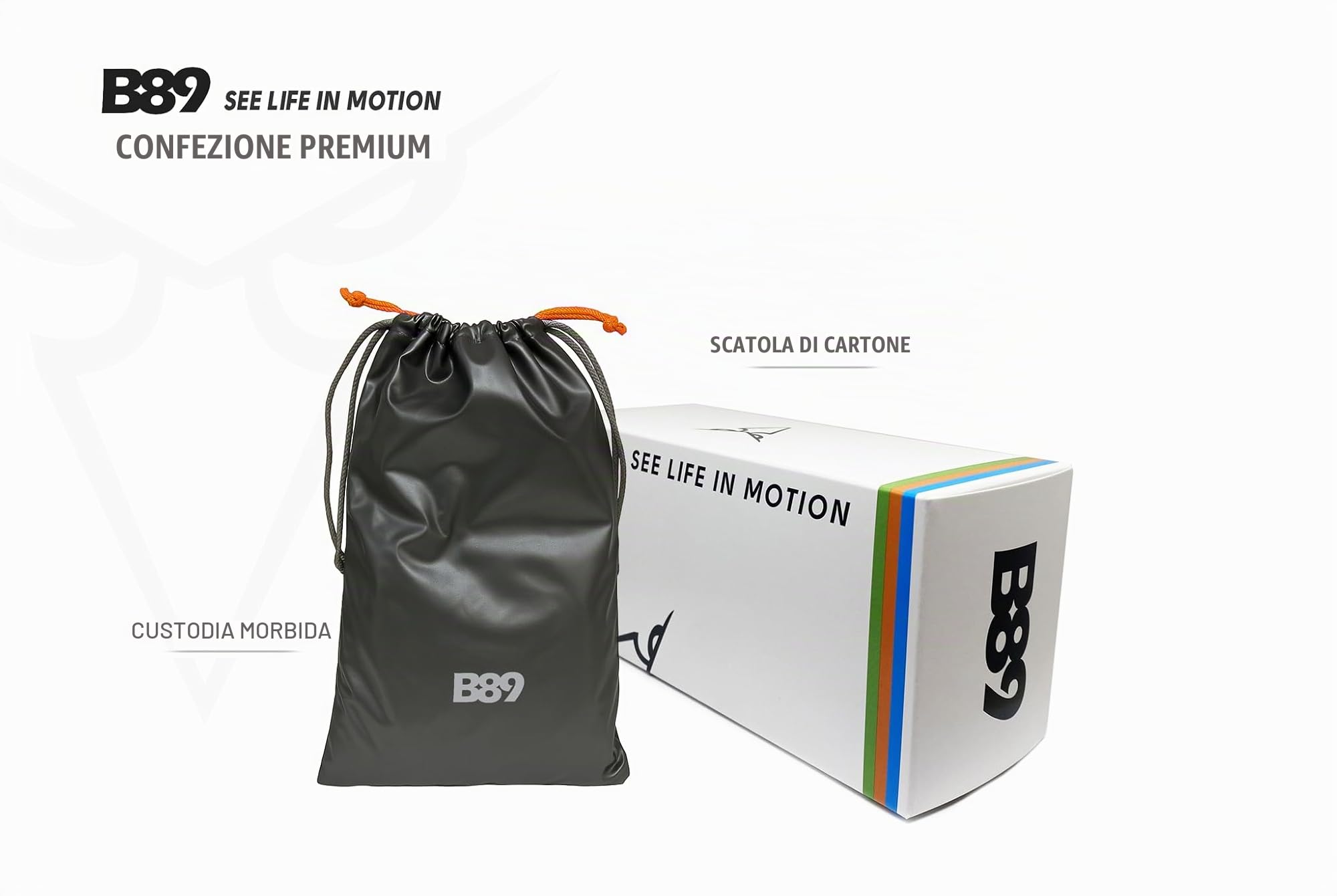 B89 Occhiali Sportivi Polarizzati Antiriflesso Antivento Antiurto per Sci Trekking Beach Volley Watersports Kitesurf Pesca Ciclismo mod. CA Galleggianti