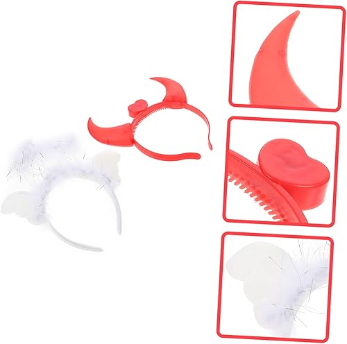 Vista 4 de PACKOVE 2pcs Angel Horn Headband Horn Headwear Halloween Party Horn Headband Glowing Ox Horn Headband Hair Bands for Women's Hair Red Suit Cosplay