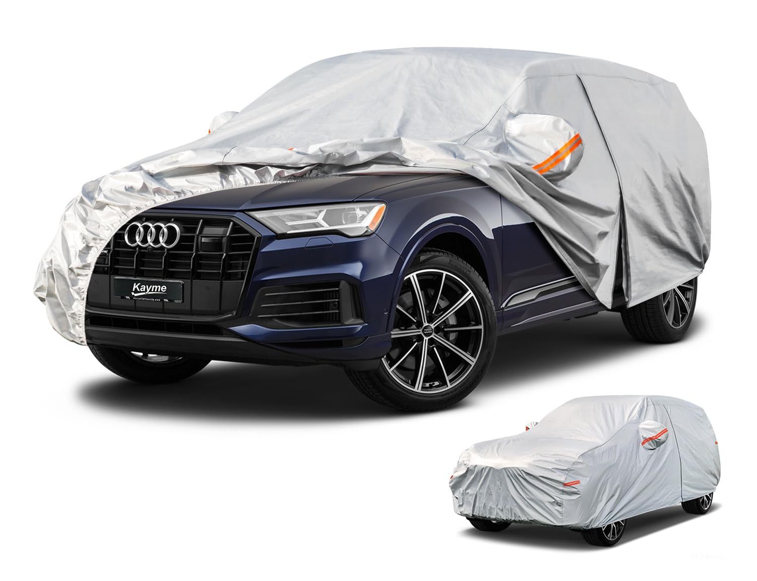 kayme Bâche Voiture Étanche Respirante, 6 Couches Housse de Protection Voiture Extérieur Compatible avec Audi Q7 (2005-2024) Contre Pluie Soleil Poussière avec Zip et Doublure en Coton.