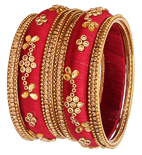 Image of NMII Get your traditions Valentine Gift for Girls & Women Silk Thread Bangle Set With Zircon For Womne & Girls