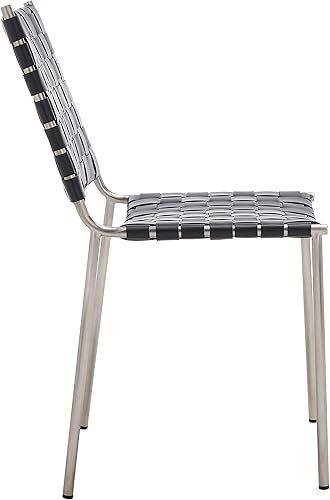 Miniatura 8 de Safavieh Home Collection Wesson Black Woven Leather/Silver Dining Chair (Set of 2) - Fully Assembled