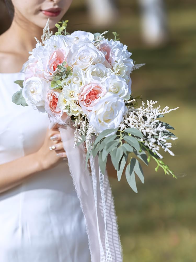 FEILUOYI Pink Bride Layered Bouquet, Bride Bouquet,Tossing Bouquet， Can Be Used for Rural Weddings, Church Weddings, Wedding Gifts