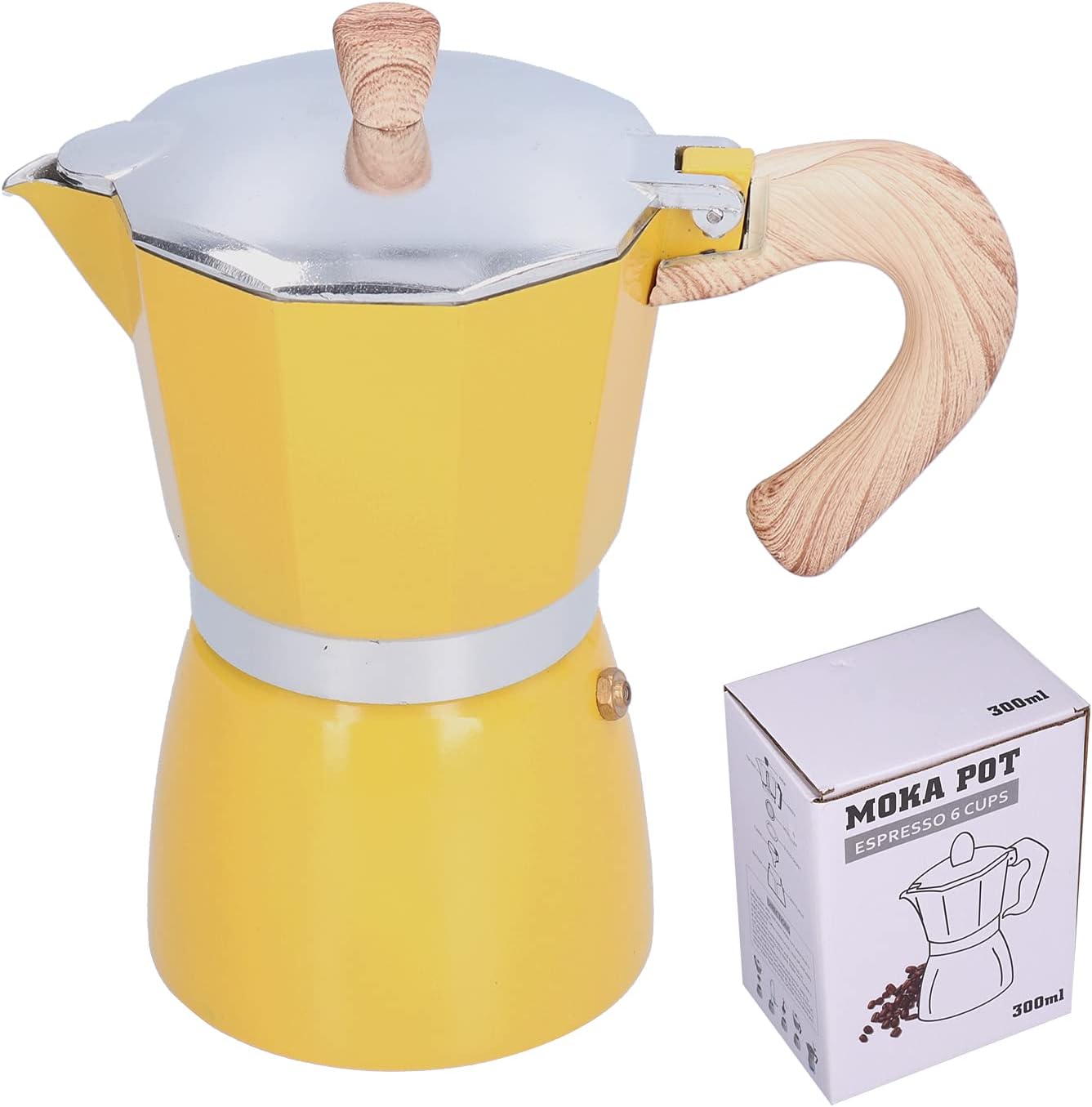 300ML Espresso Mocha Coffee Pot Maker Stovetop Coffee Kettle Italian Coffee Maker for Cappuccino Latte (Yellow)