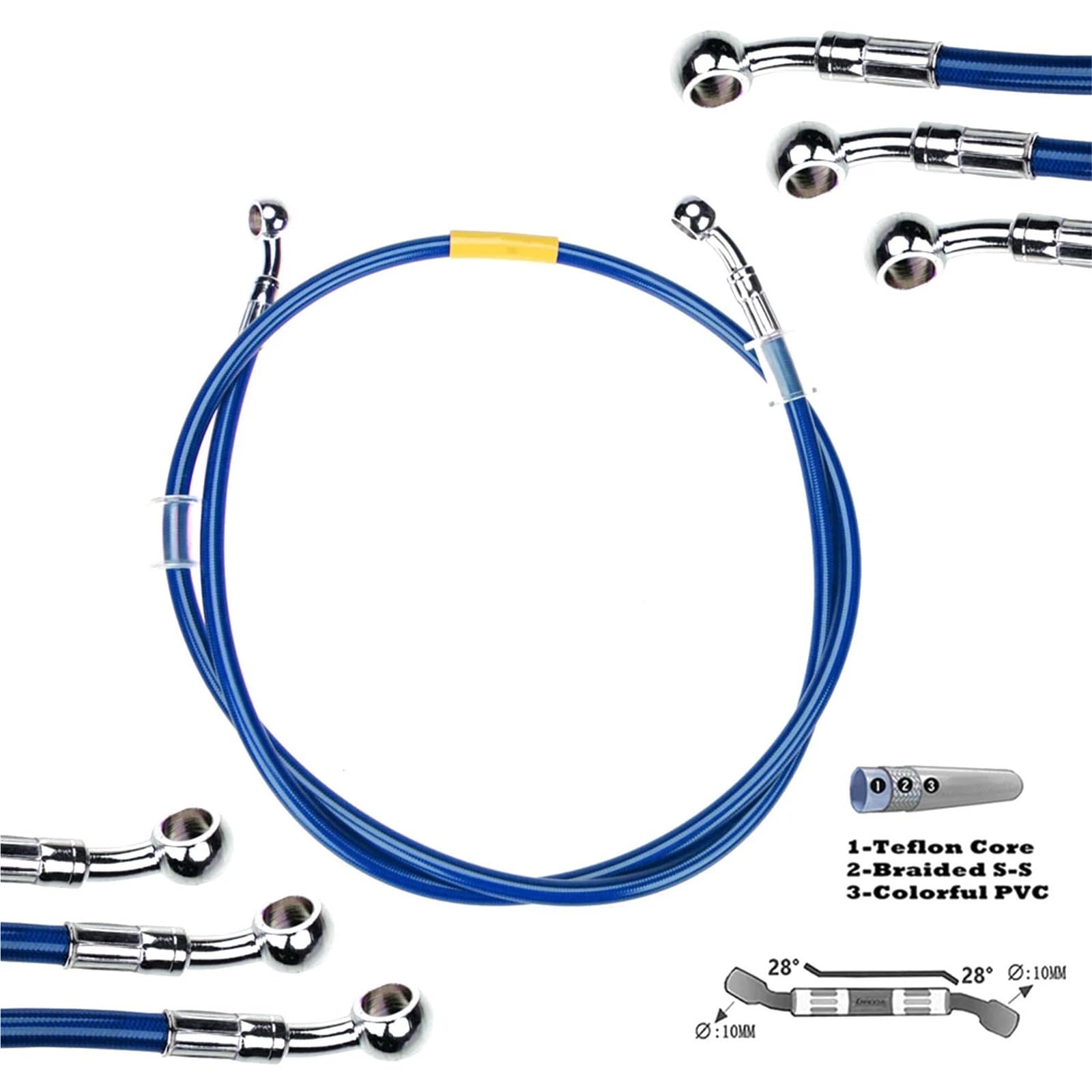 Adapter do tłoczków hamulcowych 400mm-2200mm Przewód hamulcowy hydrauliczny DOT Line Cable 10mm 28°-28° Banjo Pasuje do Suzuki Pasuje do Kawasaki Pasuje do Yamaha(2200mm)