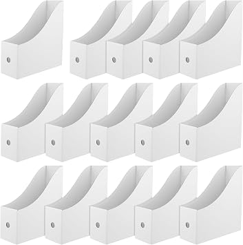 15PCS Magazine Files Holder, Cardboard File Rack, Magazine Storage Boxes for Office, Home, White, 26 x 9 x 27cm