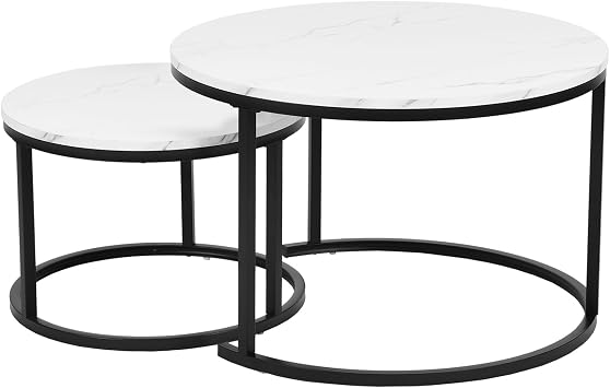 Round Coffee Table White Set of 2 Living Room Table Round White