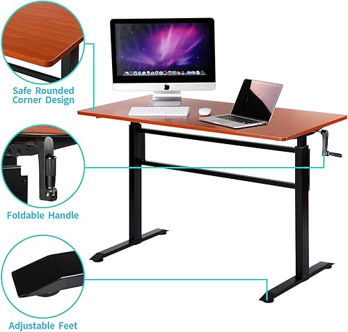 Miniatura 6 de UNICOO – Escritorio de pie de altura ajustable con manivela, asiento ajustable para escritorio de pie, mesa de ordenador de oficina en casa, Blanco