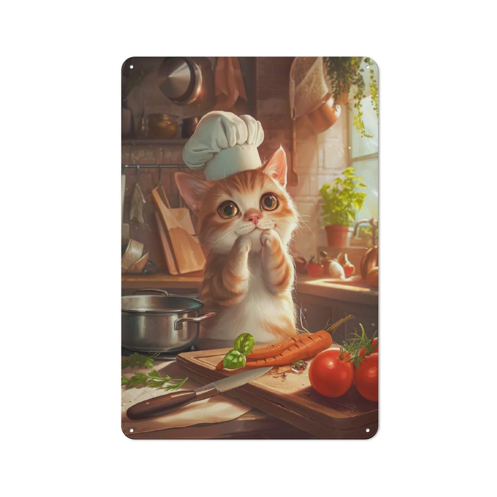Junmoney Chef Cute Cartoon Cat Metal Wall Sign 30X20cm Featuring For Garage Or Workshop, For Vintage Wall Decor Fans, For Metal Sign Collectors
