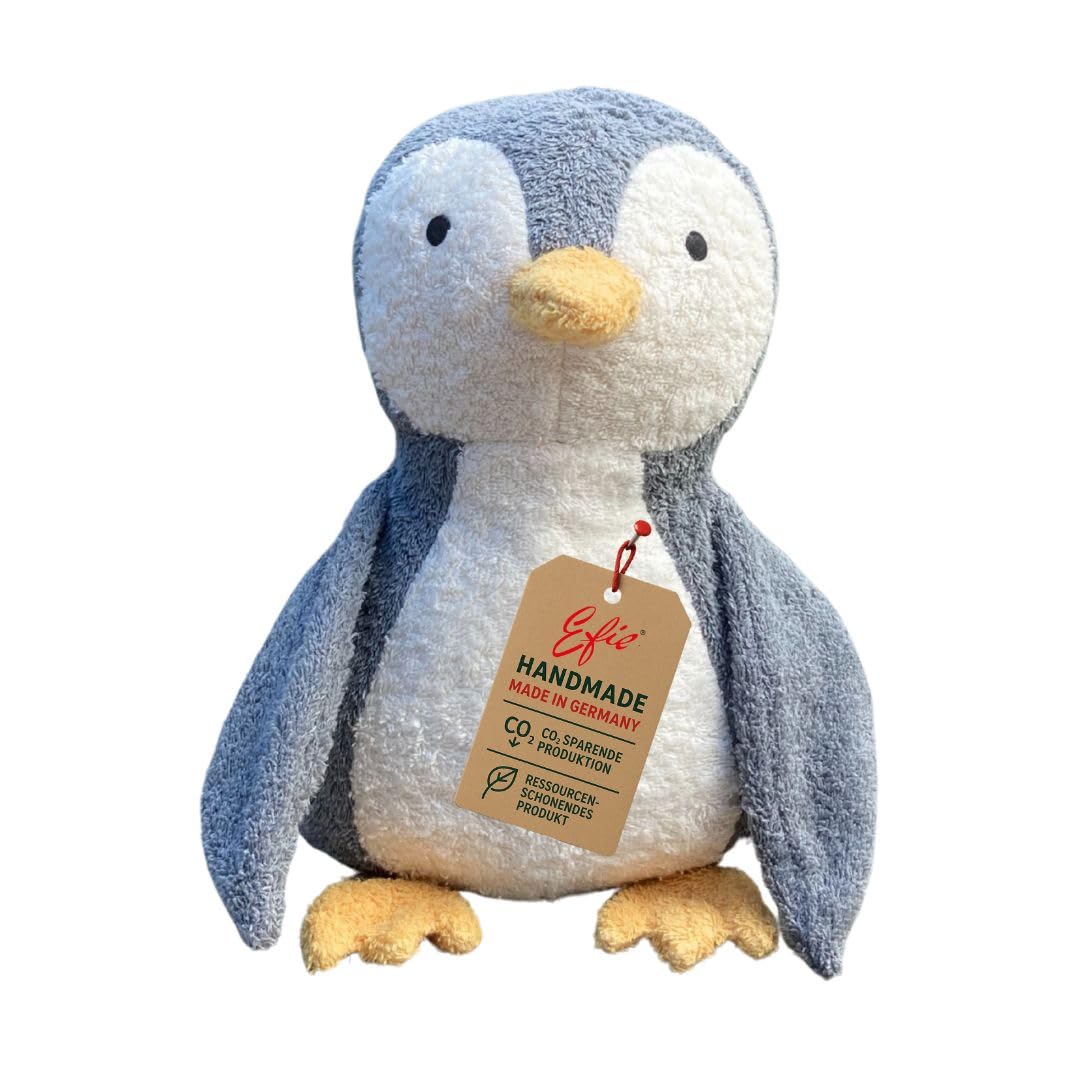 Efie Bio-Kuscheltier Pinguin groß – Bio Baumwolle (KBA), recycelte Füllung, waschbar & Allergiker geeignet – nachhaltig & handgefertigt – Made in Germany