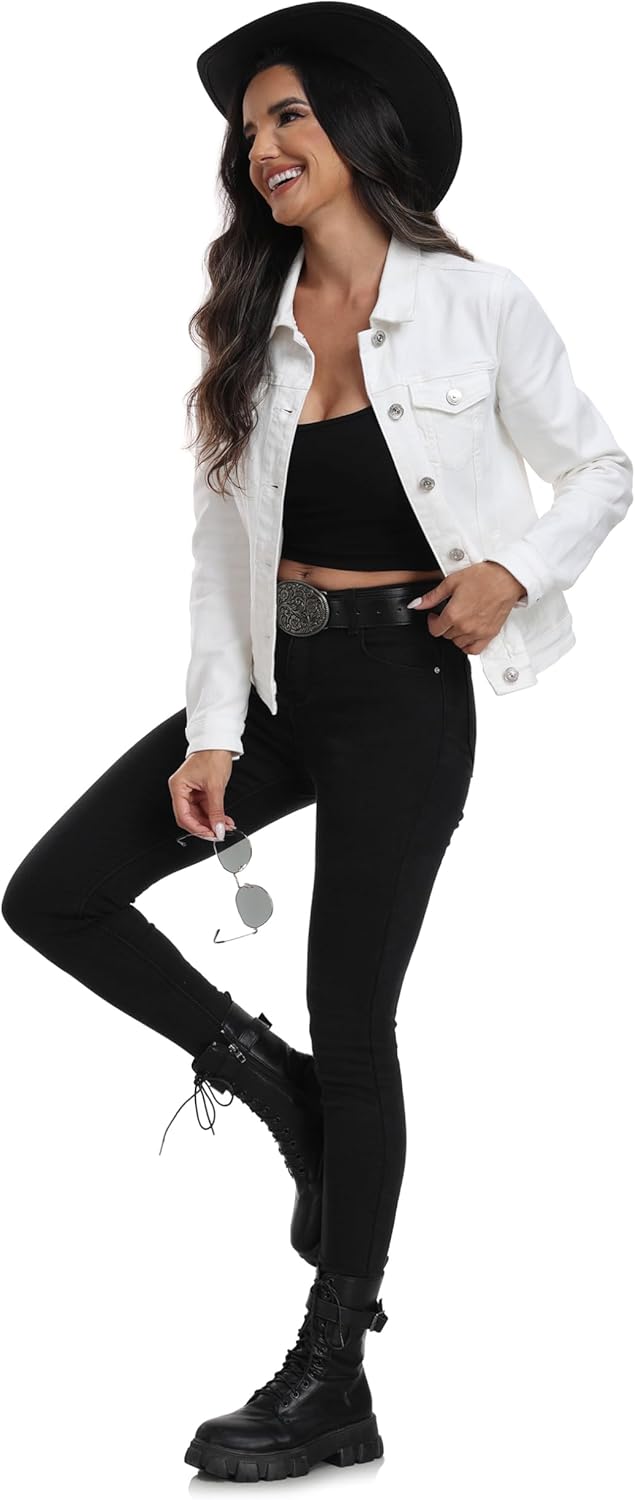 J.Corrine Women's Stretchy Denim Jacket Long Sleeve Vintage Basic Trendy Button Up Trucker Jean Jackets - Image 6