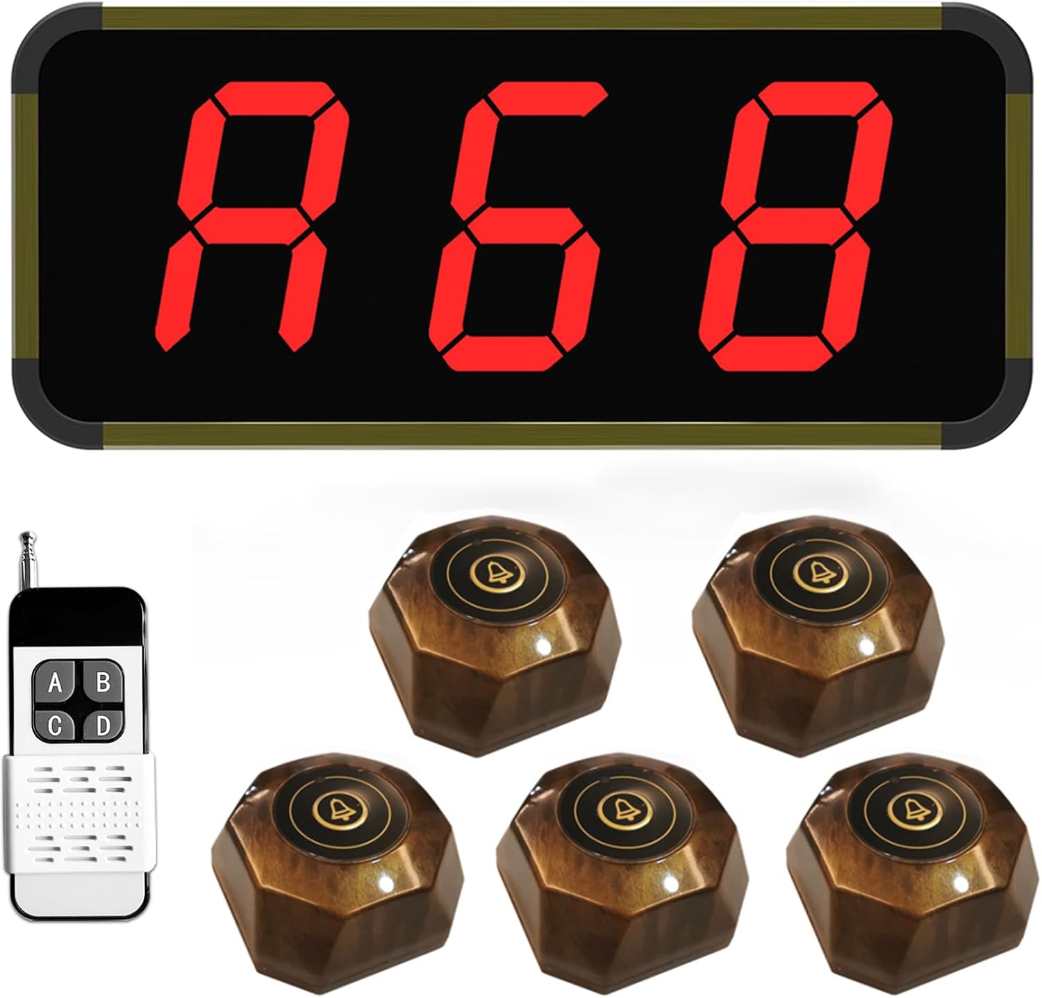 FLYDOG 呼び出しベル 飲食店 業務用 ワイヤレスチャイム スタッフ 呼び出しベル 顧客5個コールボタン電池式 業務用 呼び鈴 インターホン  チャイム ワイヤレスチャイム ピンポン おすすめ 介護 玄関 ドアホン 送信機1 受信機2 無線