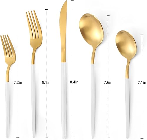 Miniatura 2 de Juego de cubiertos de acero inoxidable de 40 piezas, color blanco mate, acabado satinado, servicio para 8 personas, hogar y restaurante, apto para