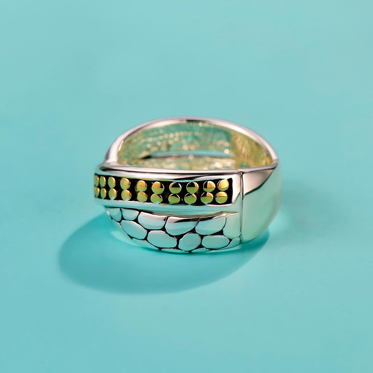 UNY JEWEL Jewelry Dots X Criss Cross Two Tone Ring Unique Designer Inspired Women's Fashion Valentine - Image 3