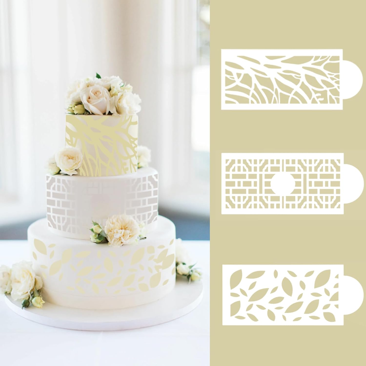 10 Pcs Cake Stencils Set Floral Lace Cake Templates Wedding Cake Molds Plant Flower Cookie Fondant Buttercream Dessert Decorating Baking Supplies Mesh Printing for Cake Icing Decoration