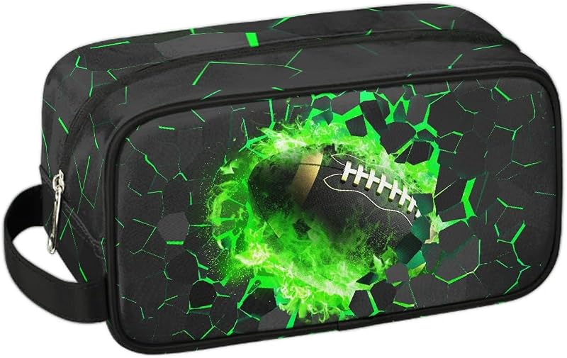 Travel Toiletry Bag for Boys Kids, Waterproof Hanging Dopp Kit for Teens Men, Green Football Cool Switch Carrying Case Compatible with Nintendo Switch and New Switch OLED Console