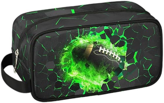 Travel Toiletry Bag for Boys Kids, Waterproof Hanging Dopp Kit for Teens Men, Green Football Cool Switch Carrying Case Compatible with Nintendo Switch and New Switch OLED Console