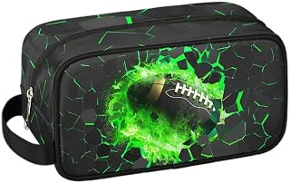 Travel Toiletry Bag for Boys Kids, Waterproof Hanging Dopp Kit for Teens Men, Green Football Cool Switch Carrying Case Compatible with Nintendo Switch and New Switch OLED Console