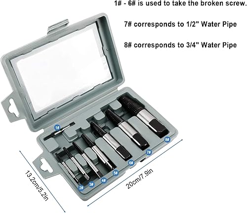 Miniatura 4 de Juego de extractor de tornillo de tubería de 8 piezas, dañado y despojado de perno roto removedor de tuberías