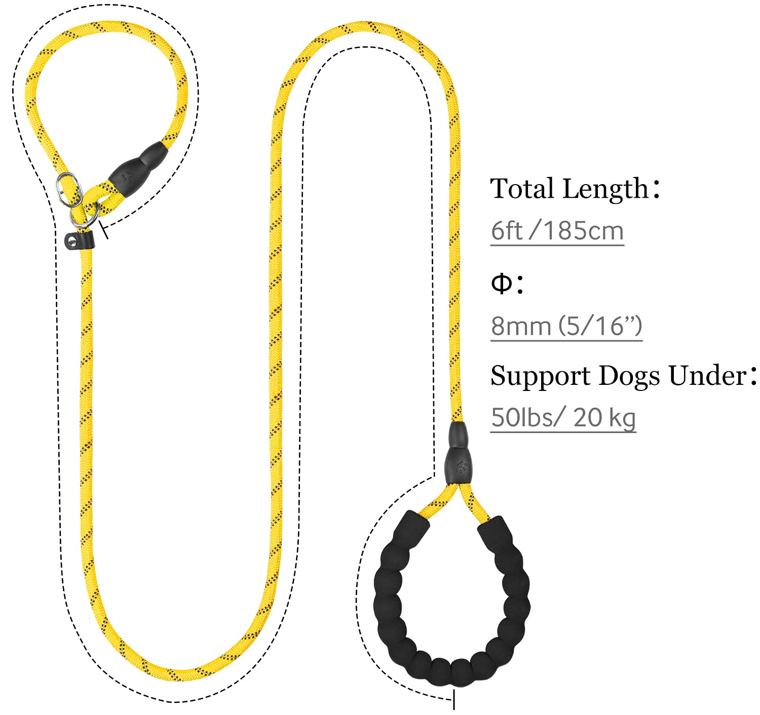 TagME Riflessivo Guinzaglio per Cani Taglia Piccola,Guinzaglio Retriever, Guinzaglio Addestramento per Cani,Ø8mm x 185cm,Giallo