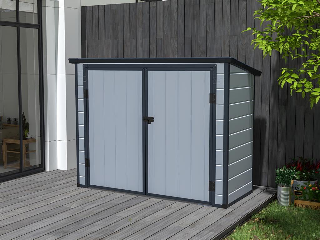 Vente-unique - Caseta de jardín de Resina para Cubos de Basura DENEB - Gris - Ancho 199 x Prof. 90 x Alt. 149 cm