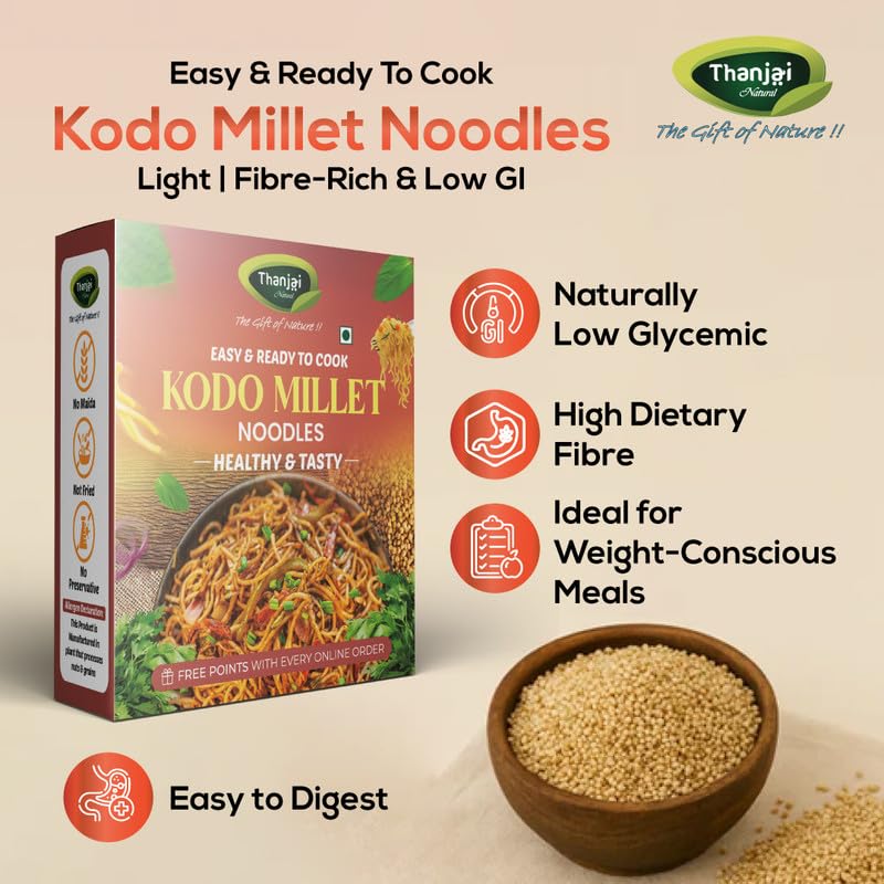 Image of Thanjai Natural Kodo Millet Noodles 180 Grams X 14 (2520 Grams) of Homemade Natural Noodles (No Preservatives, No Chemicals, No Artificial Extract)