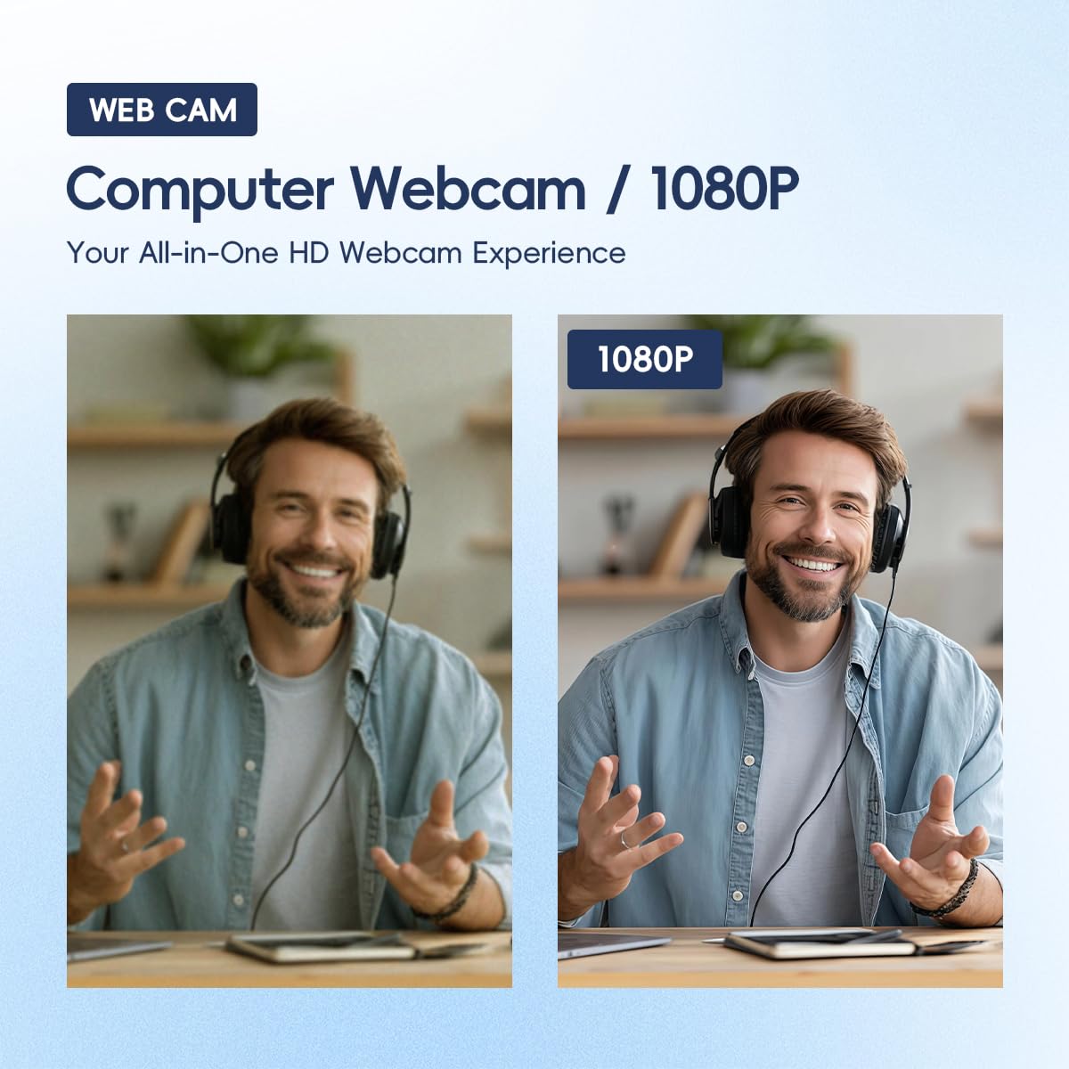 1080P PC Webcam with Built-in Noise-Canceling Microphone Physical Privacy Cover Automatic Light Compensation Ultra Wide-Angle Lens Plug and Play Suitable for Zoom/YouTube/Live/Streaming — view 2