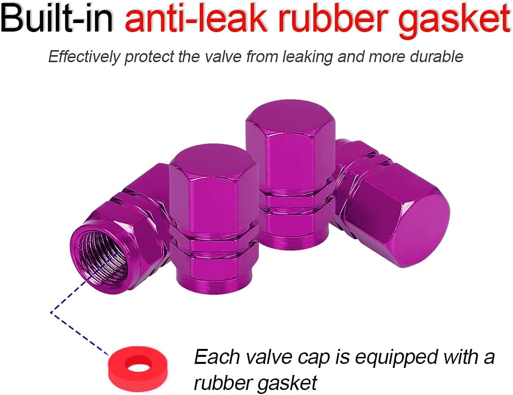 Moly Magnolia 4 Pack Hexagon Tire Valve Caps for Cars and Bikes, Purple image 3