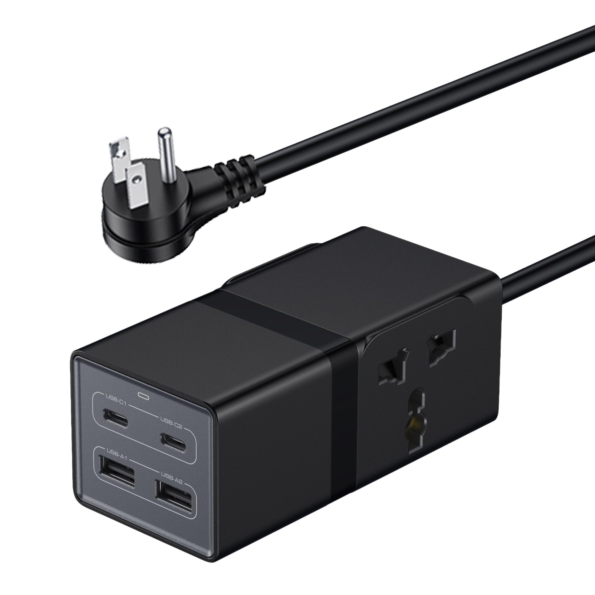 Universal Travel Adapter, VatFott 65W GaN Fast Charger 6-in-1 Power Strip with 2 International Outlets, 2 USB C, 2 USB Ports, 6ft Extension Cord, 110-240v, Power Adapter for Travel Essentials Black