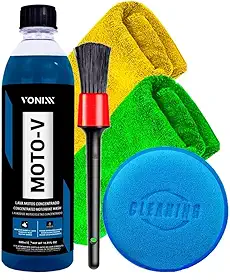 Kit Shampoo Para Motos Moto-V Vonixx 500ml Pincel Detalhamento Aplicador Espuma 2 Toalhas Karbox
