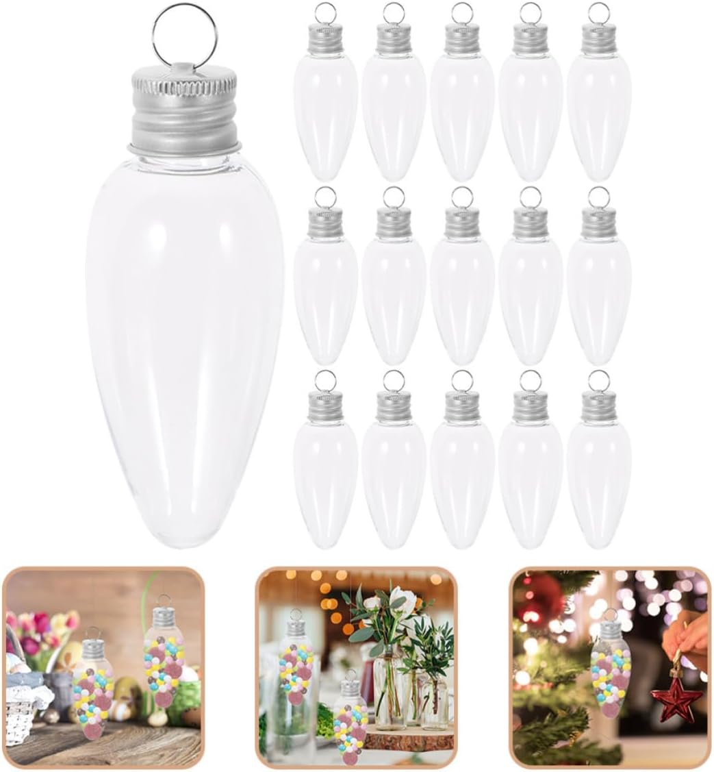 MAGICLULU 20pcs Bulb Shape Candy Bottle 35ml Pet Party Favor Container | Metal Cap, Lightweight Portable Design, Visible Simulated Look, Engagement Parties Birthdays Christmas Hanging Decoration